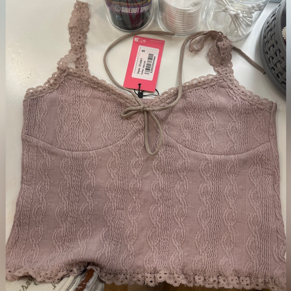 Lacey Knit Tank Top in Rosy Mauve